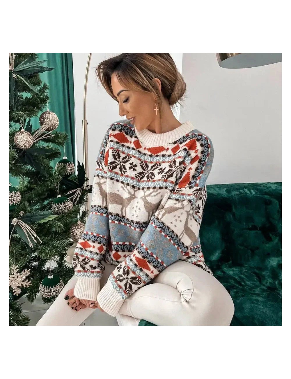 Mięsisty sweter z motywem zimowym
