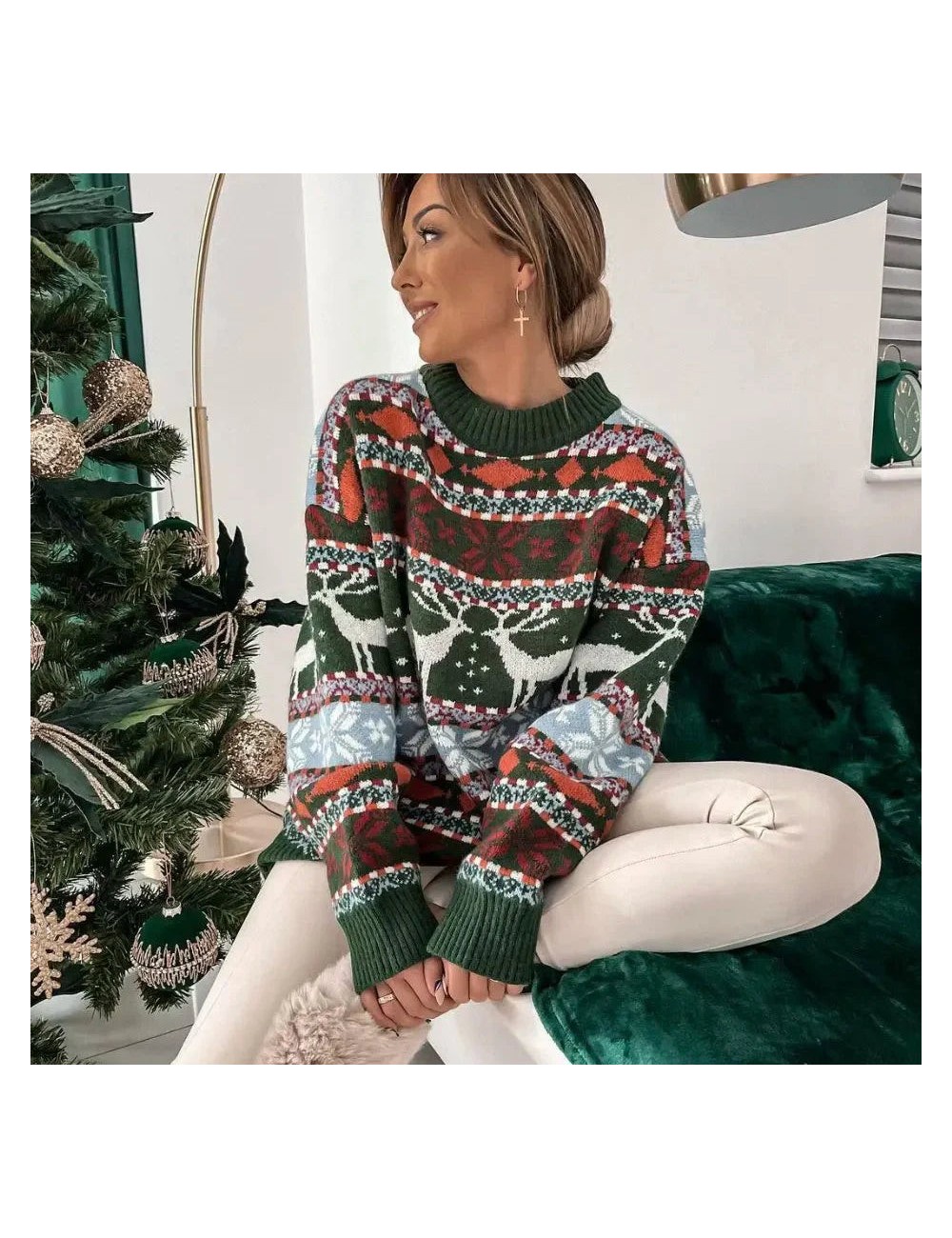 Mięsisty sweter z motywem zimowym