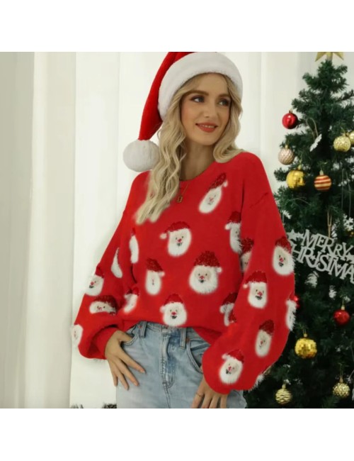 Świąteczny sweter z motywem Mikołajów