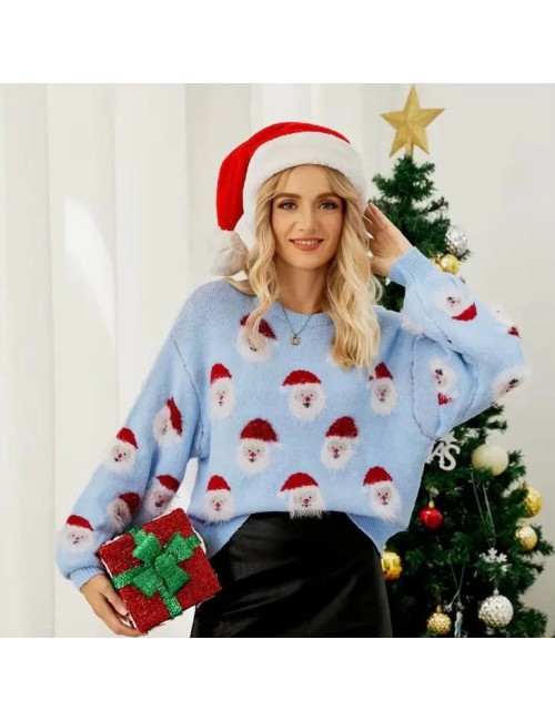 Świąteczny sweter z motywem Mikołajów