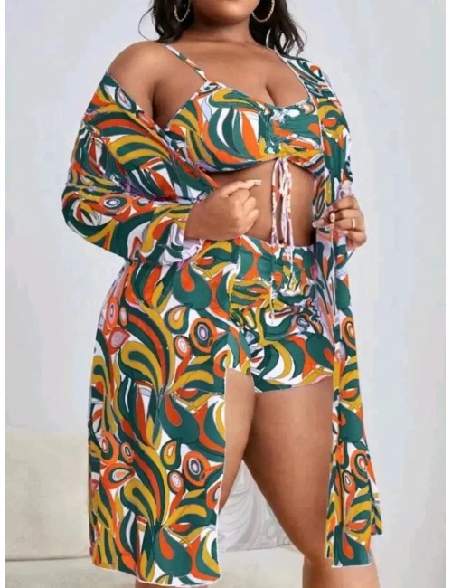 Dwuczęściowy strój kąpielowy plus size z wysokim stanem