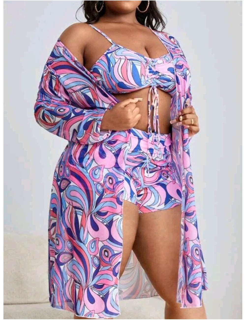 Dwuczęściowy strój kąpielowy plus size z wysokim stanem