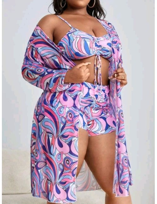 Dwuczęściowy strój kąpielowy plus size z wysokim stanem