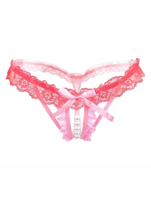 Stringi z wycięciem ozdobione perełkami