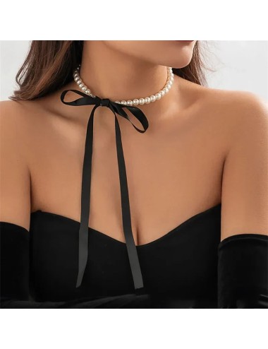Choker z kokardką i perełkami