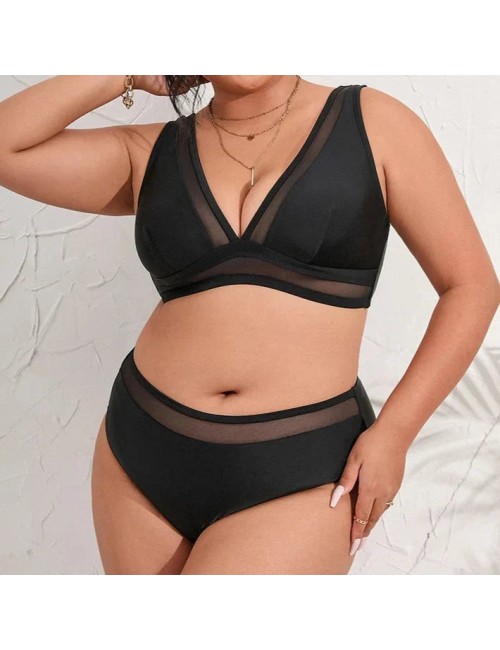 Dwuczęściowy strój kąpielowy plus size z siateczkowymi wstawkami