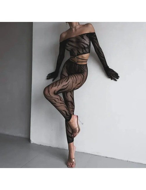 Komplet bielizny bodystocking z rękawiczkami