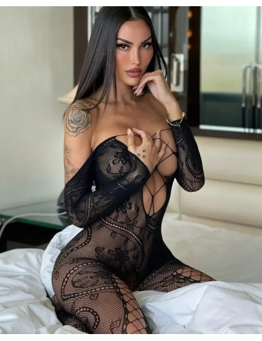 Wzorzyste bodystocking z prześwitującego materiału