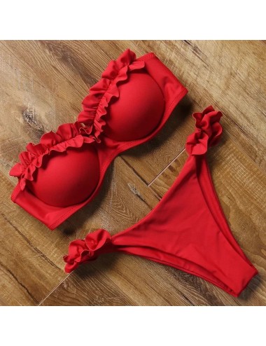 Dwuczęściowy strój kąpielowy bikini z ozdobną falbanką