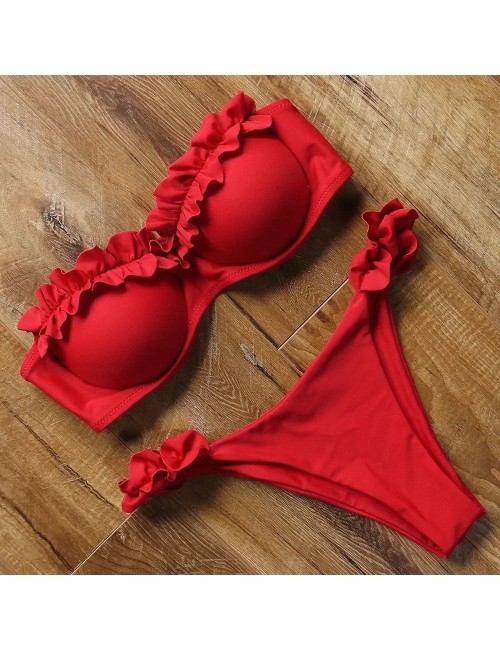 Dwuczęściowy strój kąpielowy bikini z ozdobną falbanką