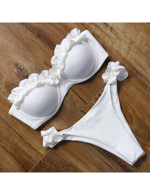 Dwuczęściowy strój kąpielowy bikini z ozdobną falbanką