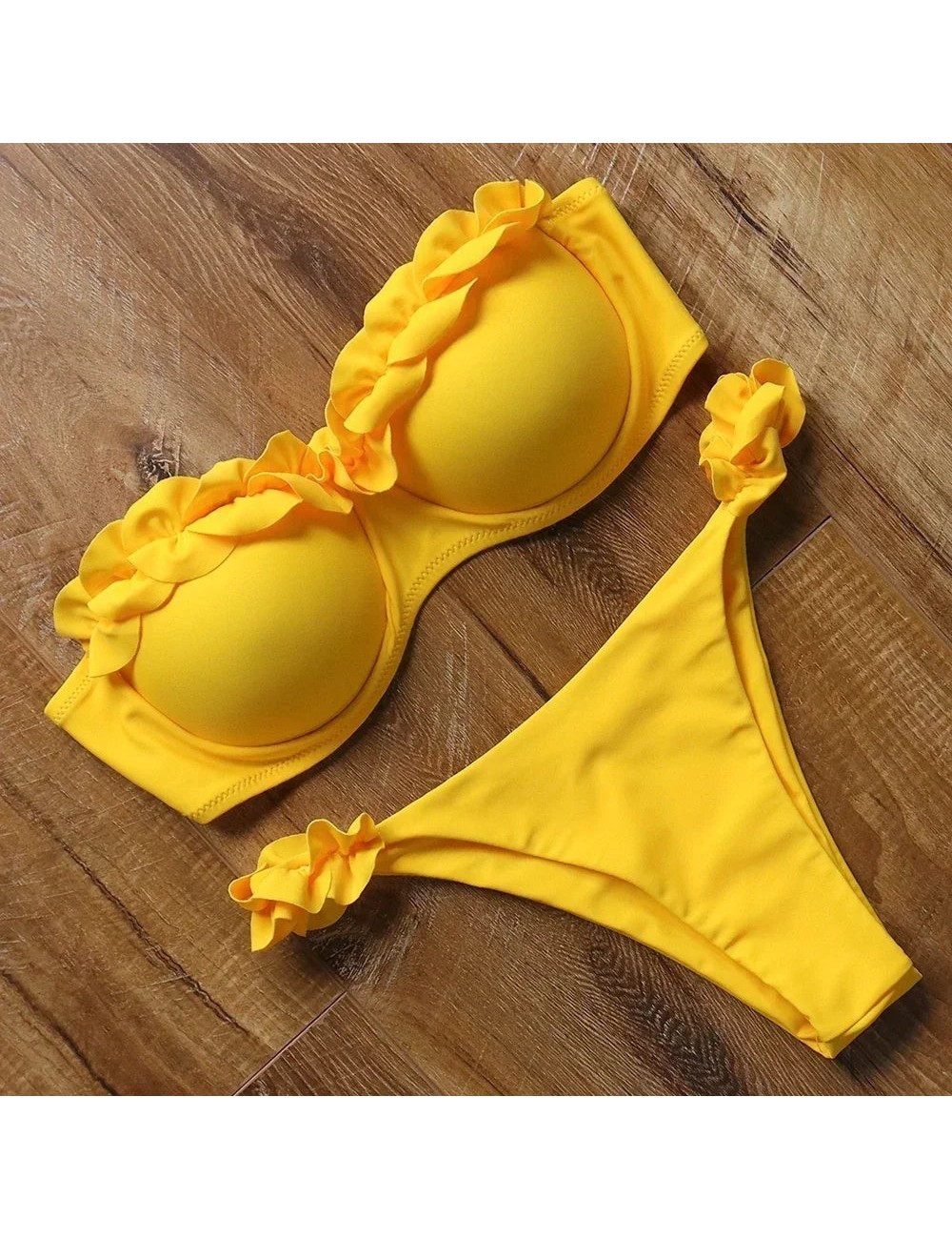 Dwuczęściowy strój kąpielowy bikini z ozdobną falbanką
