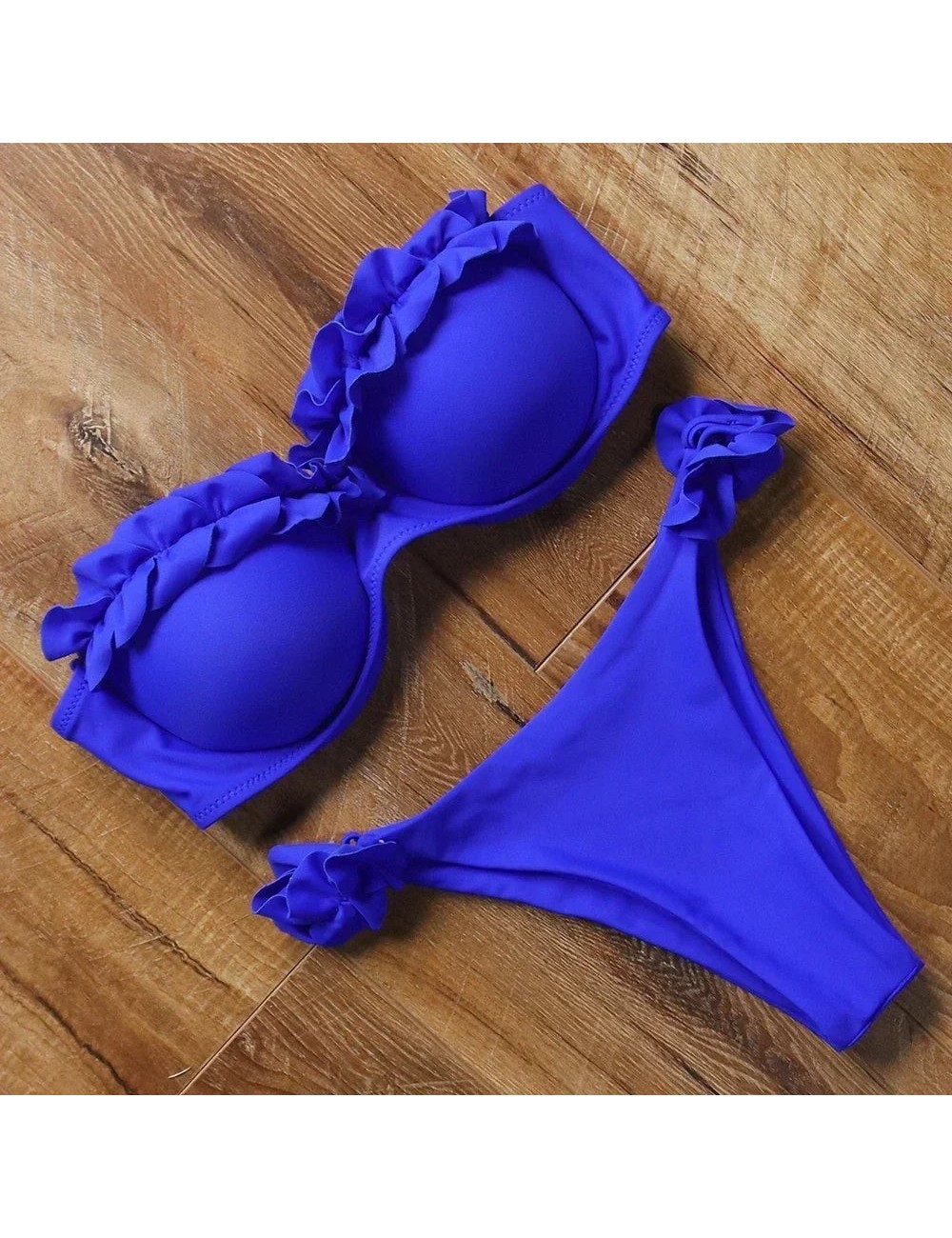 Dwuczęściowy strój kąpielowy bikini z ozdobną falbanką