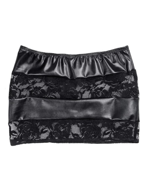 Skórzana mini spódniczka z koronkowymi wstawkami