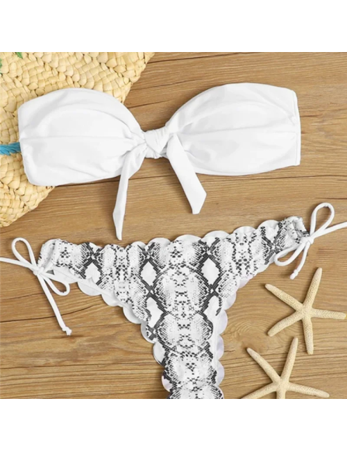 Dwuczęściowy strój kąpielowy bikini typu bandeau w wężowy wzór
