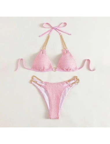 Teksturowany dwuczęściowy strój kąpielowy bikini z łańcuszkiem