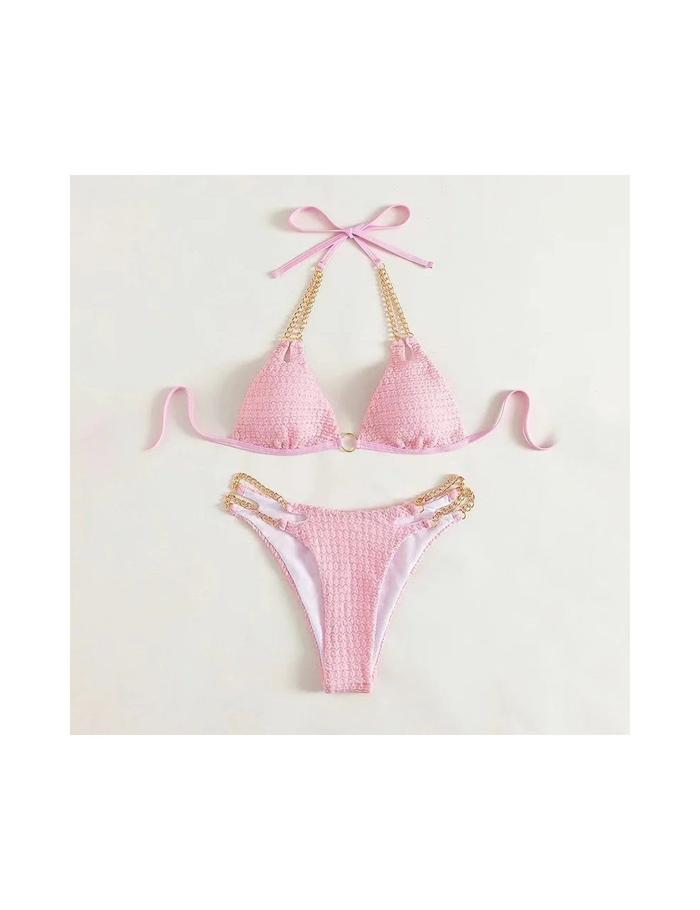 Teksturowany dwuczęściowy strój kąpielowy bikini z łańcuszkiem