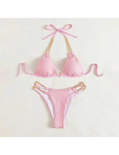 Teksturowany dwuczęściowy strój kąpielowy bikini z łańcuszkiem