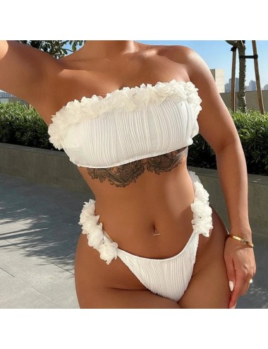 Teksturowany dwuczęściowy strój kąpielowy bikini z ozdobnymi kwiatami