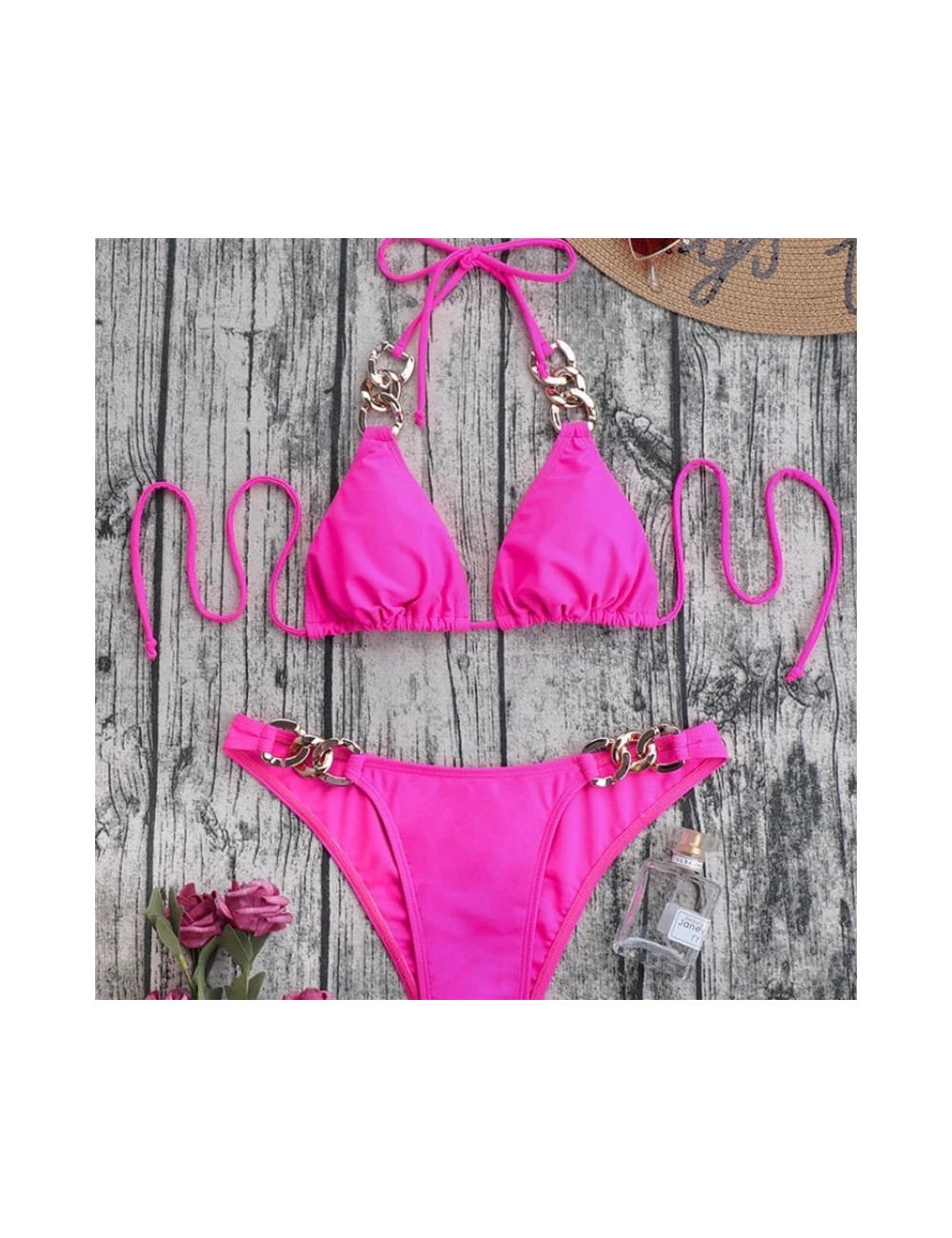 Dwuczęściowy strój kąpielowy bikini z łańcuszkiem