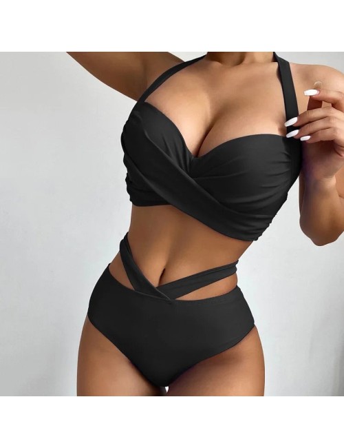 Dwuczęściowy strój kąpielowy bikini push up z wysokim stanem