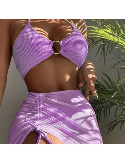 Teksturowany strój kąpielowy bikini ze spódnicą