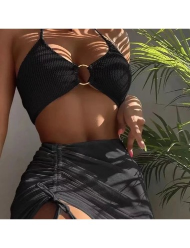 Teksturowany strój kąpielowy bikini ze spódnicą