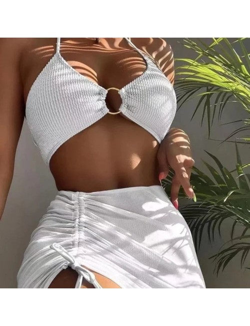 Teksturowany strój kąpielowy bikini ze spódnicą