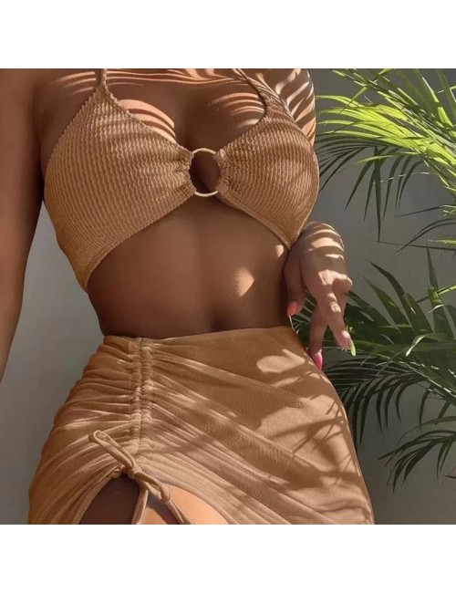 Teksturowany strój kąpielowy bikini ze spódnicą